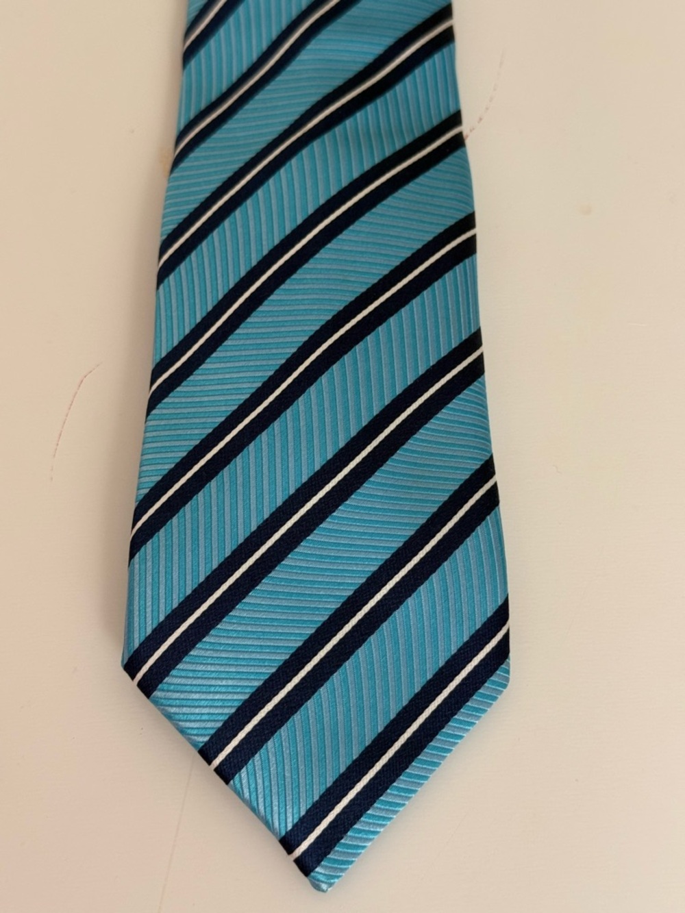 Thomas Pink Turquoise & Navy Striped Silk Tie - Picture 3 of 4